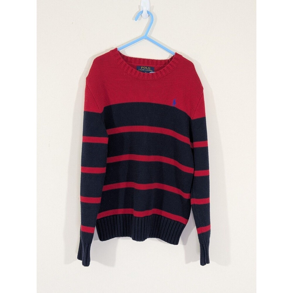 Polo Ralph Lauren Boys Pony Striped Pullover Sweater Red Blue Size Medium(10-12)